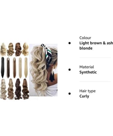 Long Short Claw Ponytail Hair Extension | 24 Inch Curly Light Brown & Ash Blonde | Clip-in Jaw/Claw Synthetic Hairpiece - Buy Online on GoSupps.com