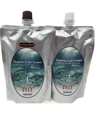 Organic Squid Ink Treatment Color Cream 1st 500ml + 2nd 500ml for Gray Hair Cover No Scalp Pain with Fast Result (Mahogany Brown) Gray Grey Brown
