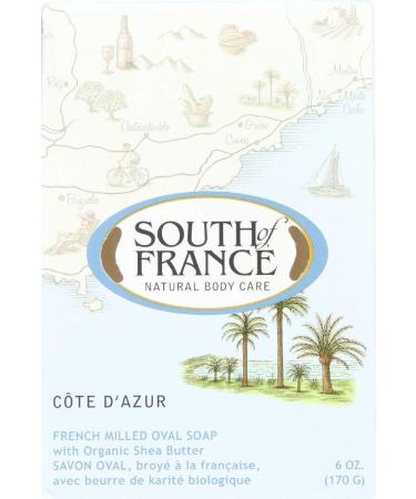 South of France Cote D' Azur French Milled Bar Soap with Organic Shea Butter 6 oz (170 g)