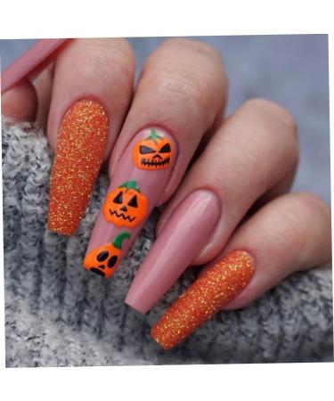 Halloween decorations Halloween Press on Nails Medium Length Acrylic Nails Pumpkin Black Flame Cross head Design Nails Glue for Girls Fashionable Nail Decoration - Buy Online on GoSupps.com