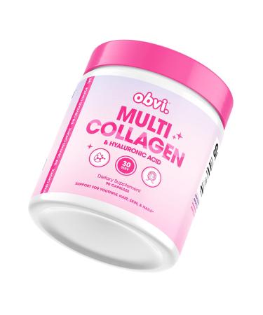 Obvi Multi Collagen Supplement with Hyaluronic Acid | Skin Care Hair Nail Joint Support for Women Gut Health | Hydrolyzed Protein Type I II III V X | 30 Capsules 30 Servings