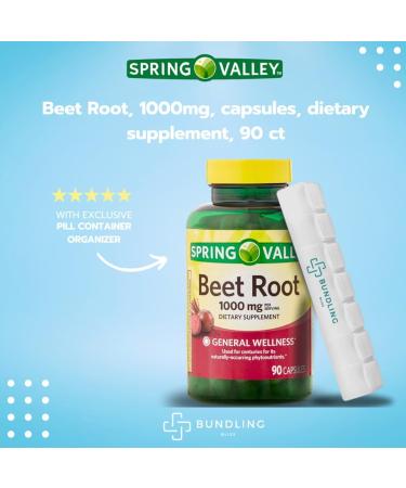 Spring Valley Beet Root 1000mg Dietary Supplement - 90 Count with 7 Day Pill Organizer | Fast International Shipping - Buy Online on GoSupps.com