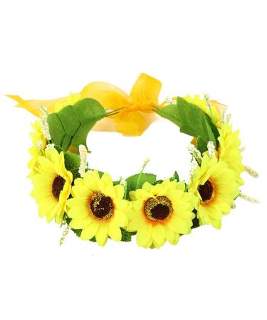 Floral Fall Sunflower Halo Wedding Crown Flower Girls Headband Birthday Party Headpiece FL-18 (Yellow)