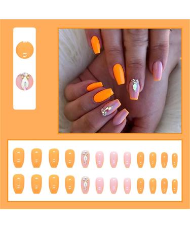 Fake Nails Short Detachable Glue Included Full Cover Orange with Diamond French Press on Nails 24 Pieces Nail Art Tips for Nail Salons and Women DIY Nail Art - Buy Online on GoSupps.com