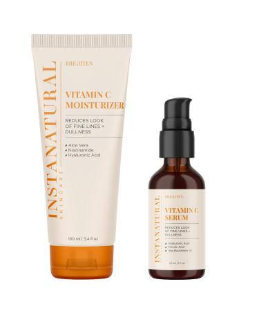 InstaNatural Vitamin C Moisturizer and Serum Kit Brightens and Reduces Signs of Aging Fine Lines and Wrinkles with Hyaluronic Acid and Botanical Extracts