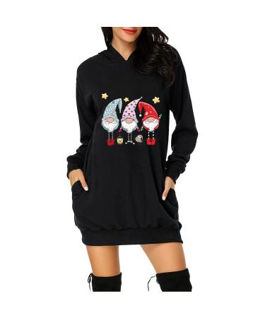 Women's Christmas skirt Hoodie costume Cartoon hoodover party clothes with bag top long -sleeved shirt blouse dresses Christmas dresses black m