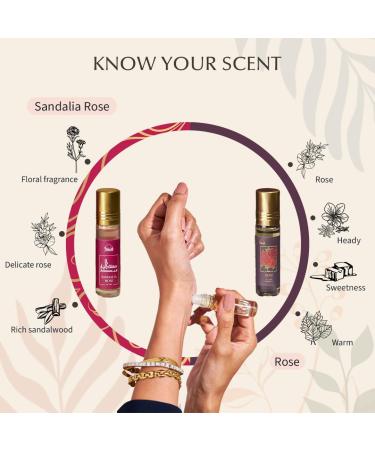 Sandalia Rose & Rose Attar Oil by | Long Lasting Arabic Perfume Oils for Men and Women | Rose Attar Chandan Itra Original | 100% Pure 2 x 6ml Ittar Roll On Perfume Non alcoholic itra for puja - Buy Online on GoSupps.com