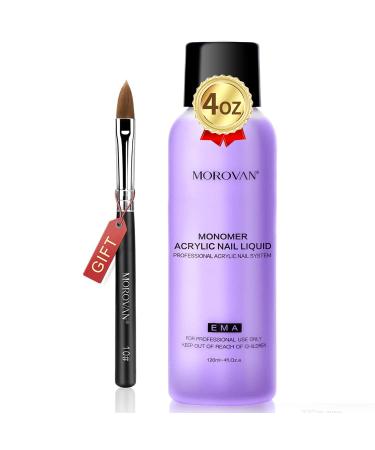 Morovan Monomer Acrylic Nail Liquid 4 oz: Acrylic Liquid Monomer for Acrylic Powder Acrylic Nail Extension with Acrylic Brush for Beginners DIY at home Non-Yellowing A-4 Ounce