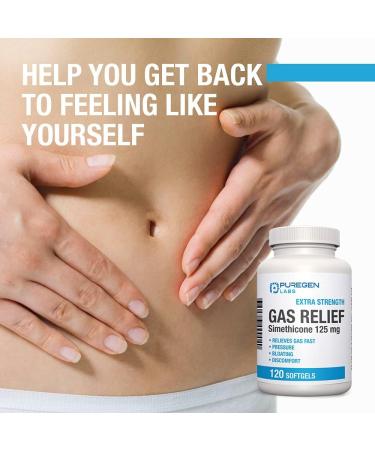 Puregen Labs Extra Strength Gas Relief Softgels 125mg with Simethicone - Fast Relief for Pressure, Bloating & Discomfort - 2 Pack (240 Softgels) - Buy Online on GoSupps.com
