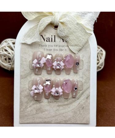 Handmade Wearable Nail Manicure Dream Pink Bubble Diamond Bow Knot Detachable Nail Fake Nails 10pcs (Size : M) - Buy Online on GoSupps.com