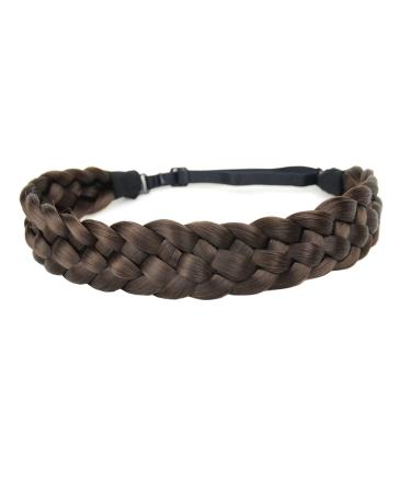 DIGUAN 5 Strands Synthetic Hair Braided Headband Classic Chunky Wide Plaited Braids Elastic Stretch Hairpiece Women Girl Beauty accessory  56g (Chocolate)
