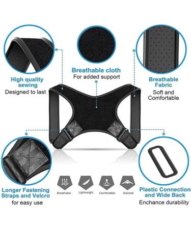 Posture Corrector for Back & Shoulder Support - Adjustable Spine Brace for Pain Relief | One Size Black - Buy Online on GoSupps.com