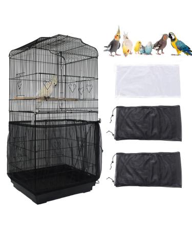 IAIGOGO 3 Pieces Bird Cage Seed Catcher Adjustable Nylon Mesh Parrot Cage Skirt Birdcage Feather Guard Suitable for Square Round Cage(2*Black+1*White)