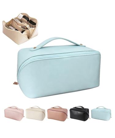 Large Capacity Travel Cosmetic Bag,Waterproof Portable Leather Makeup Bags, Cosmetic Travel Bags for Women,Travel Cosmetic Bags for Toiletries,Multifunctional Storage Makeup Bags (blue)