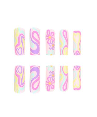 Buy Pink Long Fake Nails with Flower Design - Full Cover Acrylic Matte Rhinestones - 24PCS for Women & Girls | International Shipping Available - Buy Online on GoSupps.com