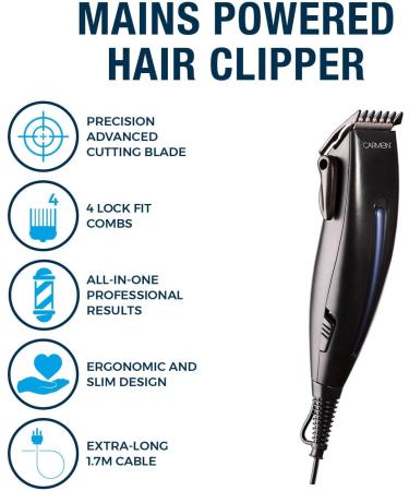 Carmen C81138 Men s Signature Mains Powered Hair Clipper with 4 Interchangeable cutting heads and Sharp Blades Midnight Blue - Buy Online on GoSupps.com