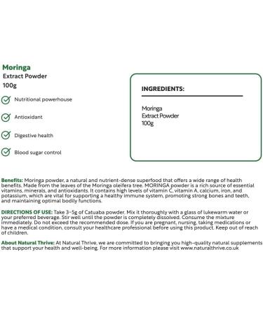 Natural Thrive Moringa Extract Powder - Superfood for Energy Immunity & Nutrition - Vegan Non-GMO Gluten-Free - Buy Online on GoSupps.com