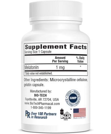 Bio-Tech Pharmacal Melatonin (1mg 100 Capsules) 100 Count (Pack of 1) - Buy Online on GoSupps.com