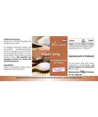 High-Dose Vegan Copper Tablets 2mg - 180 Count 6-Month Supply | Vitamintrend - Premium Copper Supplement - Buy Online on GoSupps.com