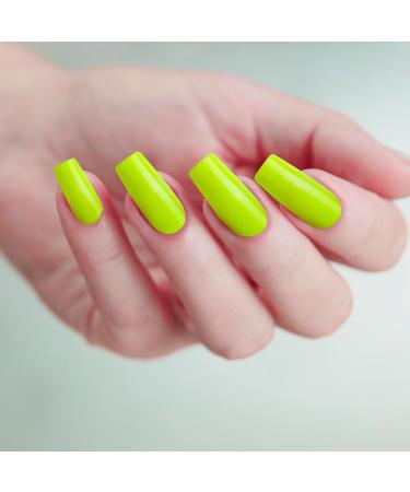GoldFinger Neon Yellow False Nails Kit | Long Square Shape Fake Nails with Manicure Stick & Glue | Trendy Long-Lasting Glue-On Nails - Buy Online on GoSupps.com