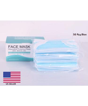 50 PCS Blue Disposable Face Masks - Non Woven 3-Layer Breathable Masks with Adjustable Earloop - Buy Online on GoSupps.com