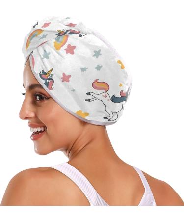 Unicorn Rainbow Star Hair Towel 2 Pack | Super Absorbent Quick Dry Hair Turbans for Women & Girls - Buy Online on GoSupps.com