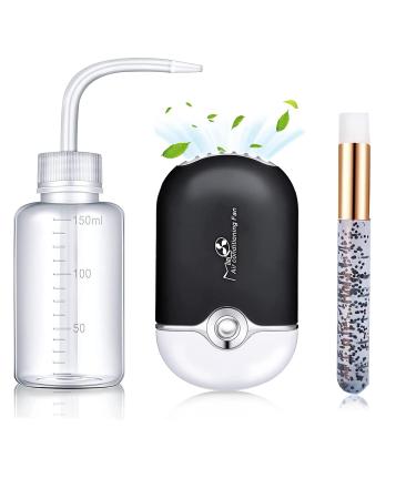 Shmian lash Fan Kit,USB Mini Portable Lash Dryer with 1 Lash shampoo Brush 1 Plastic Wash Bottle for Eyelash Extension Black