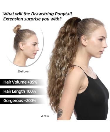 26 Inch Brown Ponytail Extension Natural Drawstring Ponytail Extension Long Wavy Hair Extensions Synthetic Hair Pieces for Women Soft Ponytail Hair Extension for Daily Use (Color: Brown) Drawstring-Brown - Buy Online on GoSupps.com