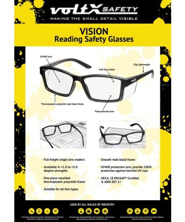 Voltx Vision Safety Reader Glasses +2.5 Diopter | Fog-Free UV400 Lenses | Clear Fully Glazed Safety Eyewear - International Shipping - Buy Online on GoSupps.com