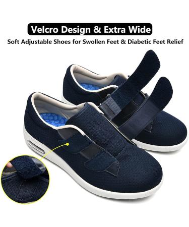 Secret Slippers Women's Diabetic Shoes | Wide Width Adjustable Walking Sneakers 9.5W Navy Blue - Buy Online on GoSupps.com