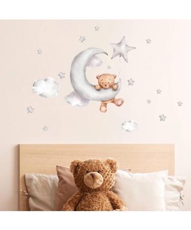 Cute Bears and Night Sky Wall Stickers for Kids' Room Decor - Moon, Stars, Clouds - Nursery Wall Decals - Buy Online on GoSupps.com