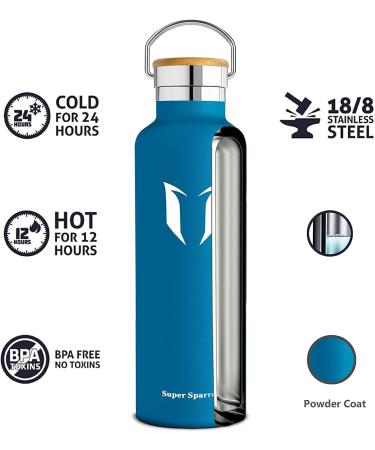 Super Sparrow Stainless Steel Water Bottle - Vacuum Insulated Metal Flask - BPA Free - Sea Blue 620ml - Buy Online on GoSupps.com