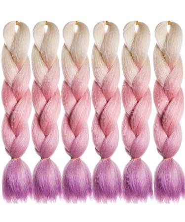 Braids Extension-Ombre Braiding Hair Colorful Blonde Pink Purple Blond Rosa Lila Jumbo Braids 6PCs/Pack Kunsthaar for braiding 100g/PC Synthetic Kanecalon 613#-Pink-Purple - Buy Online on GoSupps.com