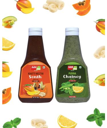 Add me Pudina Chutney 390g, sonth Chutney 450g Classic Indian red and green chutney Sauce Combo Pack