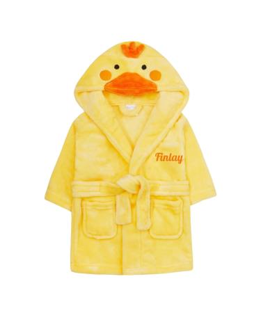 Style It Up Personalised Baby Kids Girls Boys Matching Set Dressing Gown Plush Fleece Robe Soft Cosy Velvet Warm Embroidery Gift 0-6 Months Yellow Novelty Duck