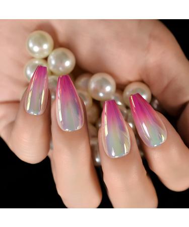 Metallic Ombre Ballerina Press On Nails - Bright Gradient Manicure with Mirror Tips - Buy Online on GoSupps.com