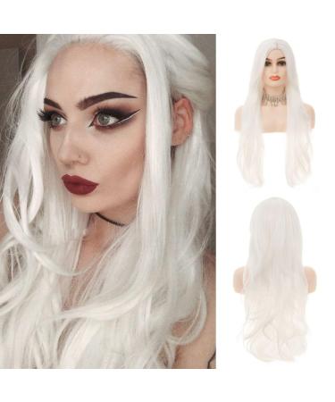 White Long Curly Wig for Women Wavy Hair Synthetic Fiber Cosplay Daily Wigs White Wigs - Buy Online on GoSupps.com