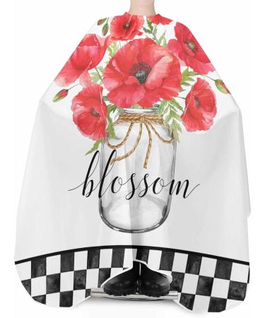 Buy Red Flower Plaid Barber Cape - Adjustable Hair Cutting Cape for All Ages | 55x63 Inch Watercolor Design | Ideal Hairdressing Accessory - Buy Online on GoSupps.com