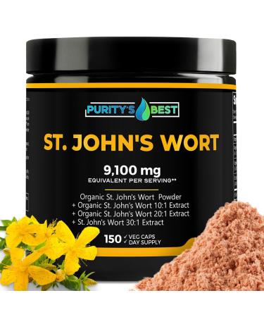 Purity s Best St. John S Wort Powder + 10x + 20x + 30x Extract 9 100mg Eq. Per Serving Positive Outlook Support* Improved Sleep Natural Stress Relief Support 150 Veggie Capsule 5 Month Supply