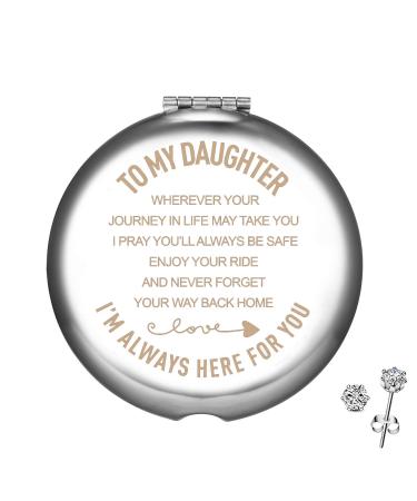 Daughter Gifts from Mom and Dad 16th 18th Birthday Keepsake Gift for Her Engagement Wedding Gift for Daughter Personalized Engraved Compact Mirror to my daughter