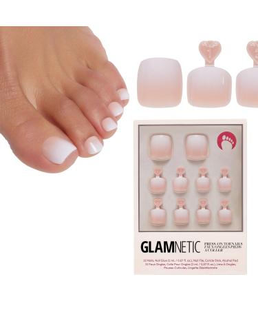 Glamnetic Press On Toenails - Creamer | Neutral Nude and White Ombre Fake Toe Nails with a Glossy Finish | 16 Sizes - 32 Toe Nail Kit with Glue