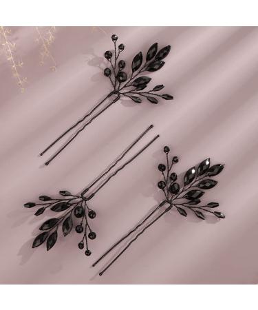 Kercisbeauty Wedding Black Crystal Hair Pins - Bridal Bridesmaid Headpiece Set - Buy Online on GoSupps.com