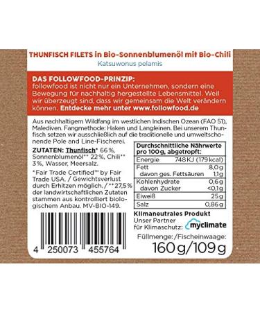 Buy followfish MSC Fair Trade Tuna Fillets with Organic Chili - 160g Pack of 2 | Sustainable & Delicious - Buy Online on GoSupps.com