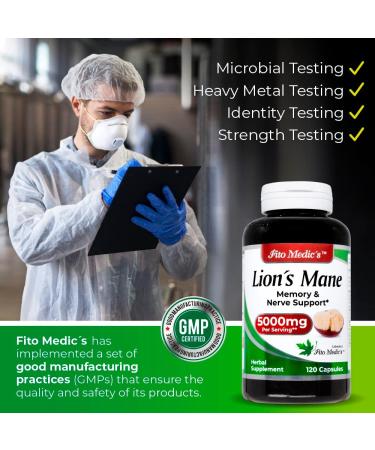 FITO MEDIC'S Lab Lions Mane 5000mg 120 Capsules - Mental Clarity, Focus and Memory Support - High Absorption Mushroom Supplement - Buy Online on GoSupps.com