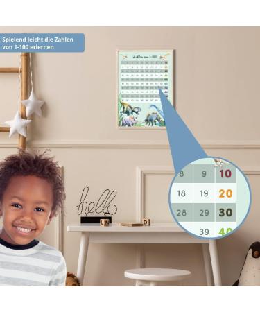 Meinbaby123 DIN A4 Dinosaur Numbers 1-100 Poster | Educational Children's Room Decor | Learning Math & Counting | Classroom Decoration - Buy Online on GoSupps.com