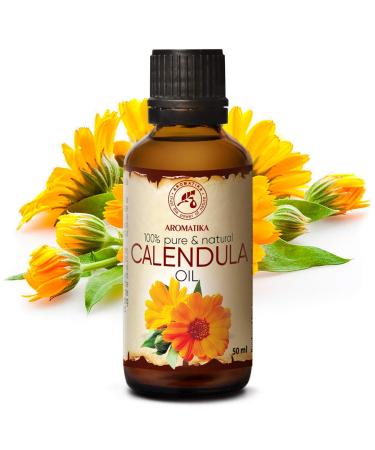 Calendula Oil 1.7 Fl Oz (50ml) - 100% Pure & Natural - Infused with Calendula Officinalis Flower Extract - Almond Oil Base - Benefits for Skin, Nails, Hair - by Aromatika - Buy Online on GoSupps.com