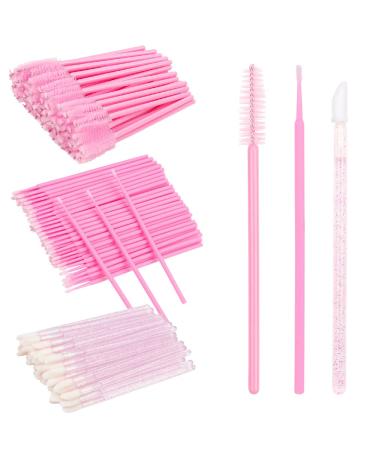 300 PCS Eyelash Extension Supplies Kit Disposable Micro Swab Brush Match Eyebrow Spoolie Lip Brush Mascara Wand Applicator Mascara Applicator eyelashes Tool (Pink Sets)