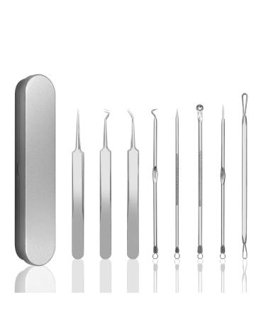 Blackhead Remover Pimple Popper Tool Kit Acne Blemish Pimple Extractor Needle Facial Comedone Clip Blackhead Tweezer for Ingrown Hair Removal 8 Pcs in Metal Case