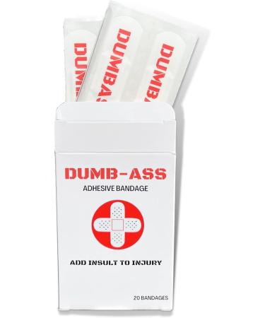 Dumbass Bandages - Funny Insult Adhesive Bandages | Adults First Aid for Scrapes and Cuts | Cool Fathers Day Gift | 20 Count - Buy Online on GoSupps.com