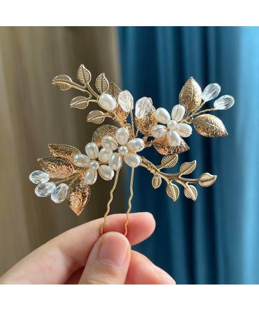 JUSTUSNX Gold/Silver Bride Wedding Headpiece Pearl Hair Pins Accessories Bridal Crystal Flower Hair Pieces for Women and Girls (A) - Buy Online on GoSupps.com